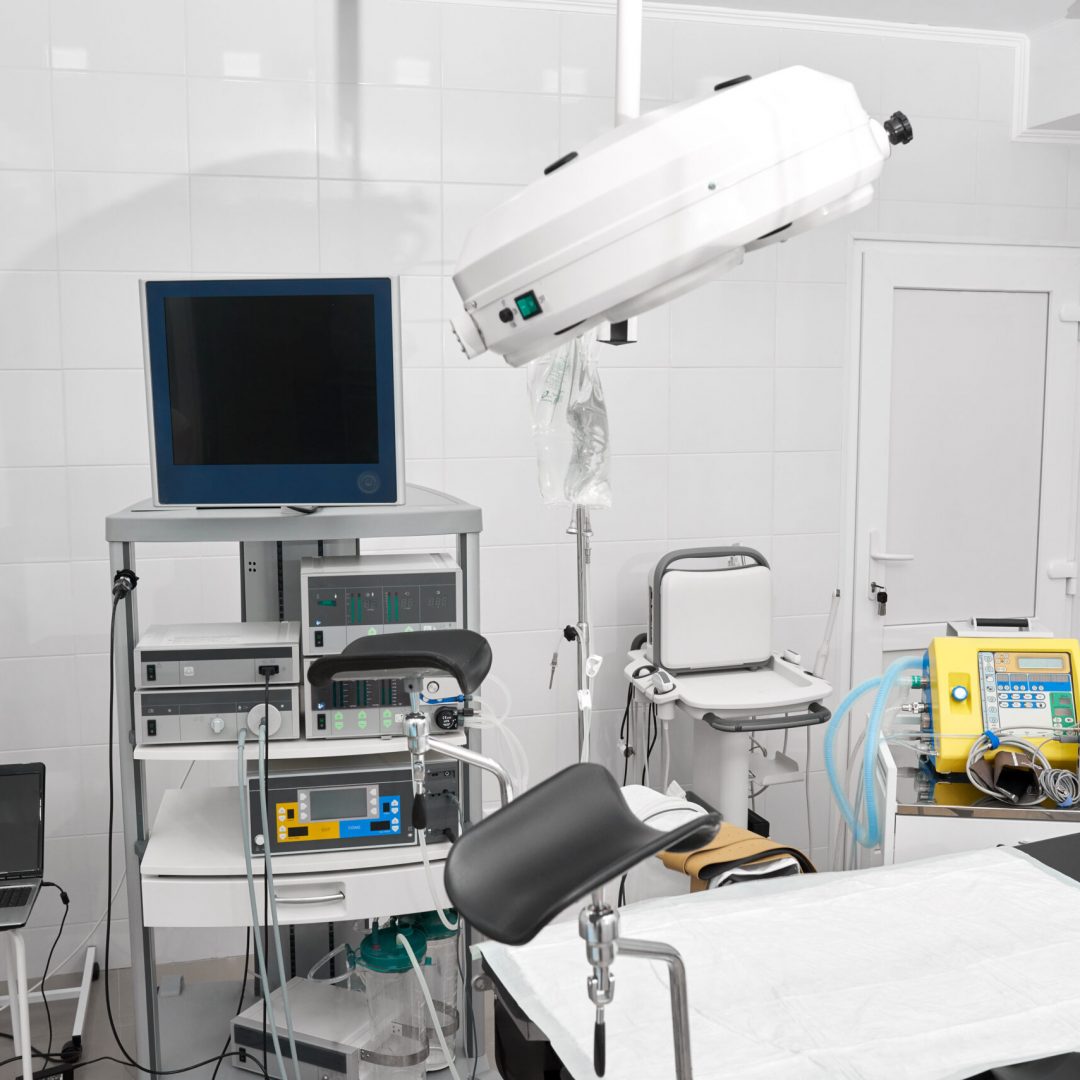Gynecological room at the hospital Shot of a gynecological room with chair for medical examinations and equipment medicine feminine health profession clinical hospital examine concept.